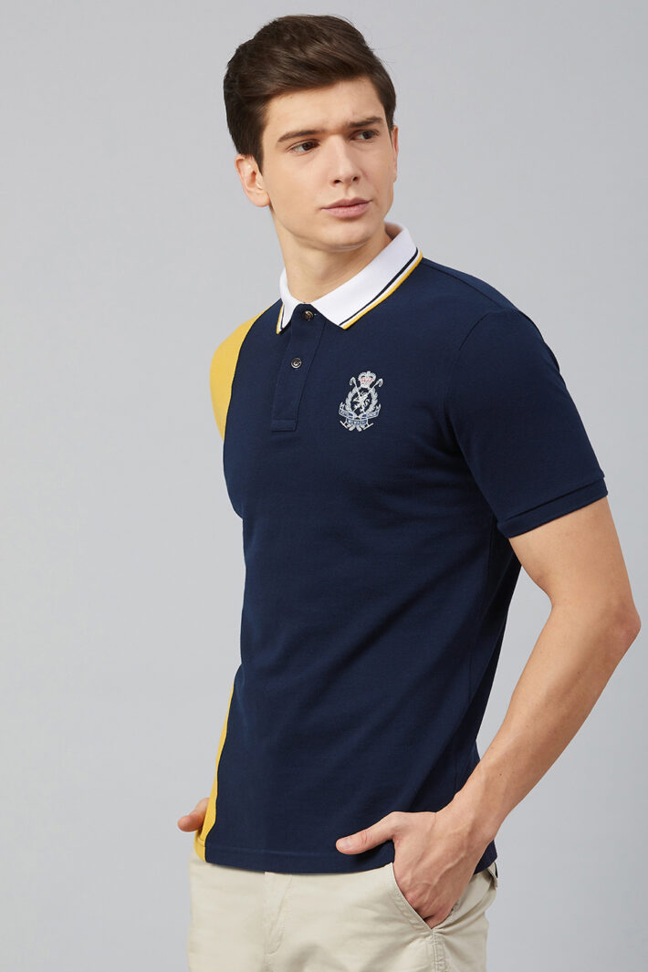 Fahrenheit Vertical Stripe Colourblock Polo Shirt