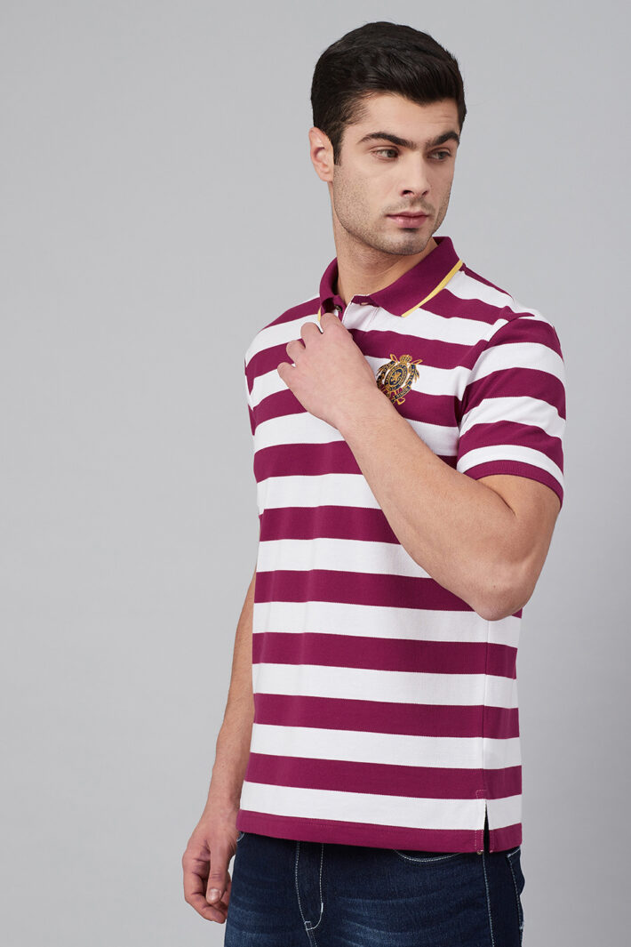 Fahrenheit Stripe Polo With Tipped Collar