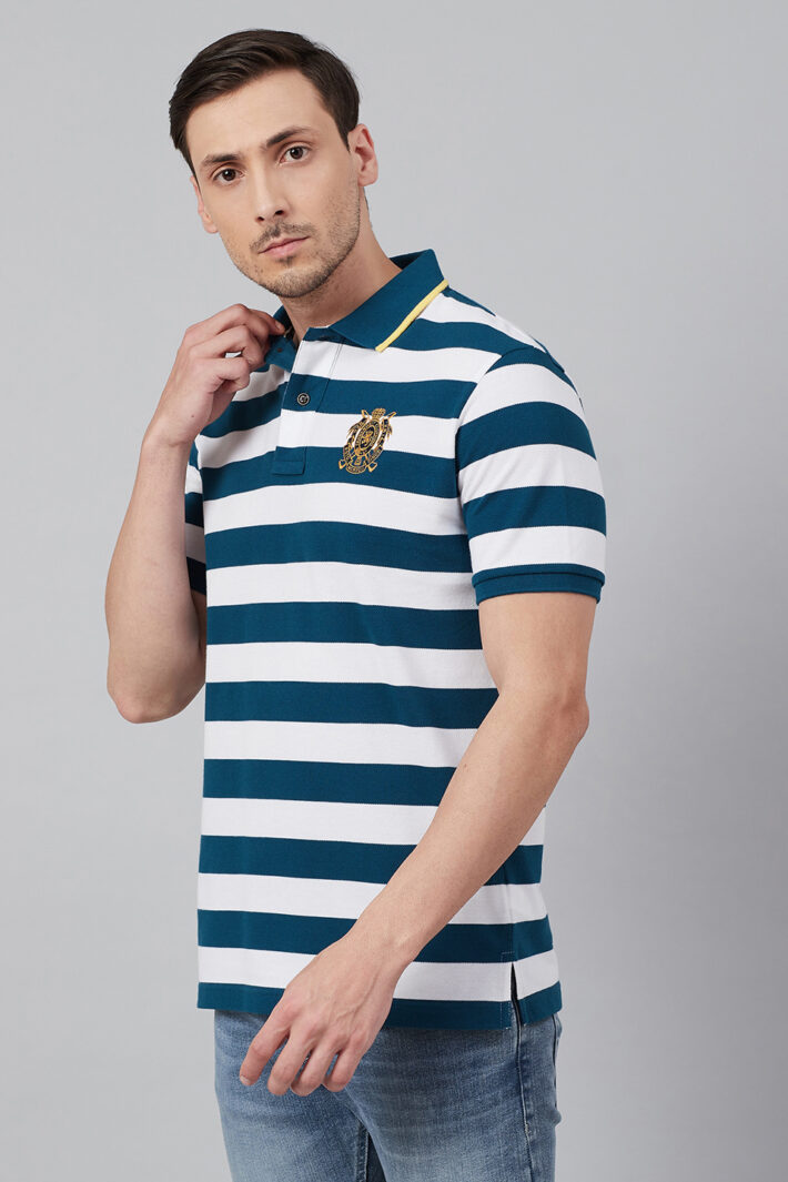 Fahrenheit Stripe Polo With Tipped Collar