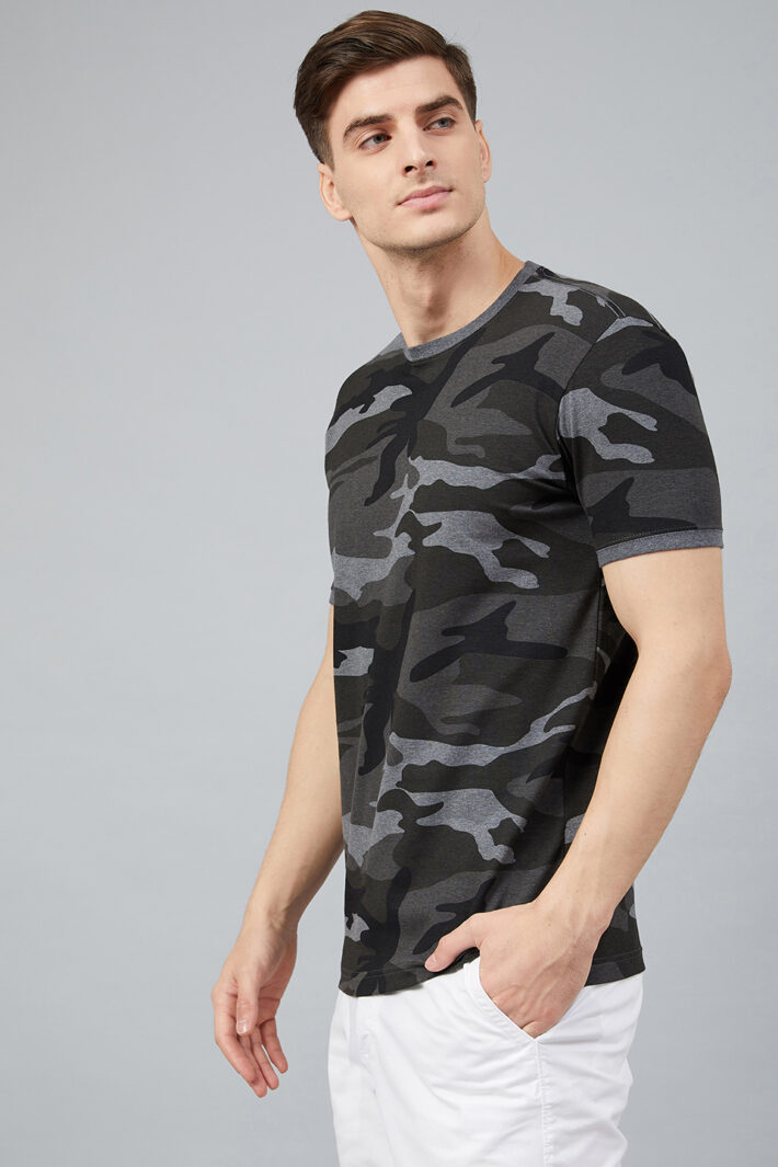 Fahrenheit Round Neck With Allover Camouflage Print