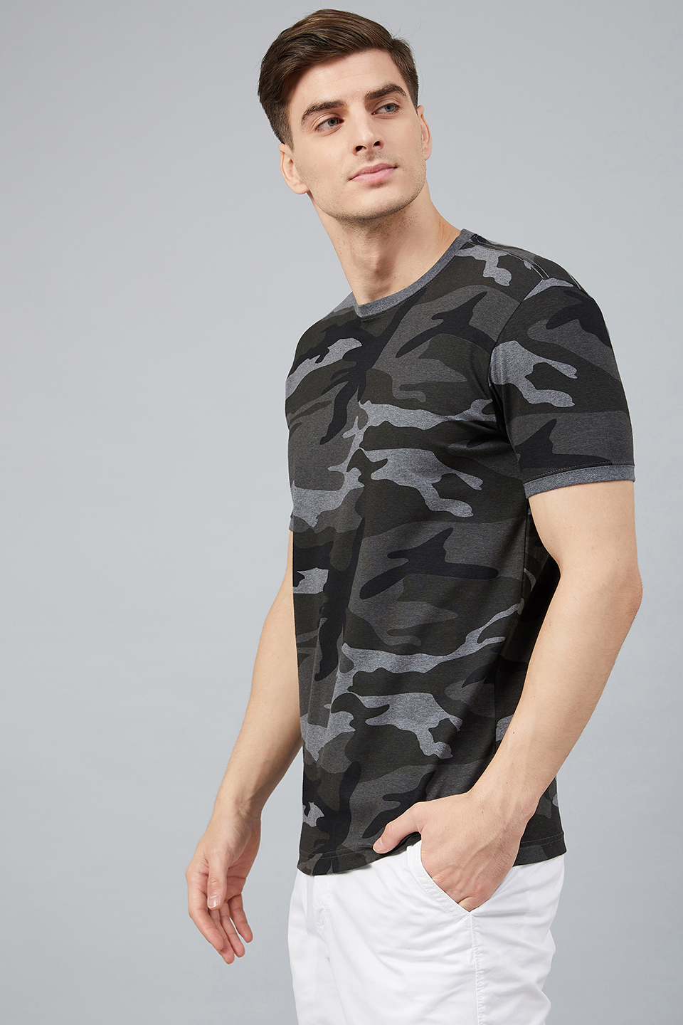 Round Neck With Allover Camouflage Print – Fahrenheit