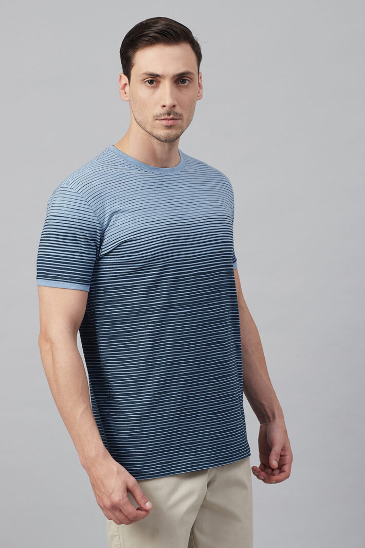 Fahrenheit Round Neck With Asymmetric Stripe Print