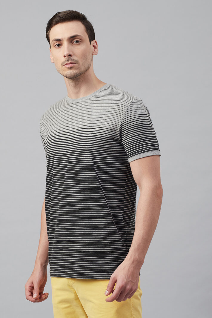 Fahrenheit Round Neck With Asymmetric Stripe Print