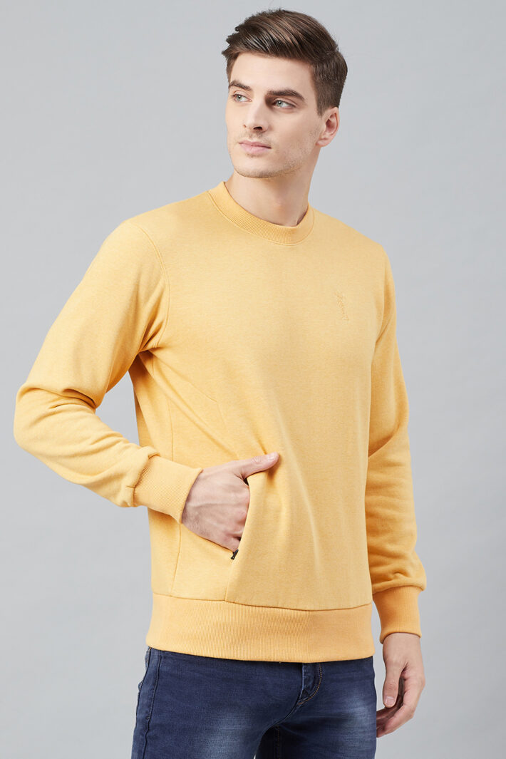 Fahrenheit Round Neck Fleece Sweatshirt Light Yellow