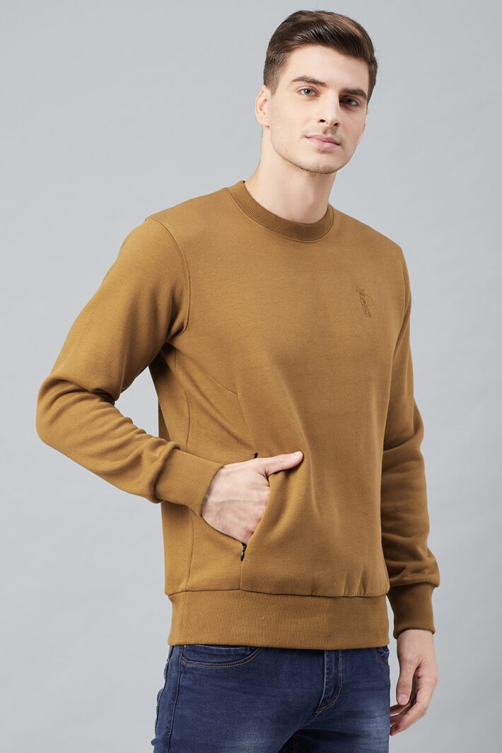 Fahrenheit Round Neck Fleece Sweatshirt Light Brown