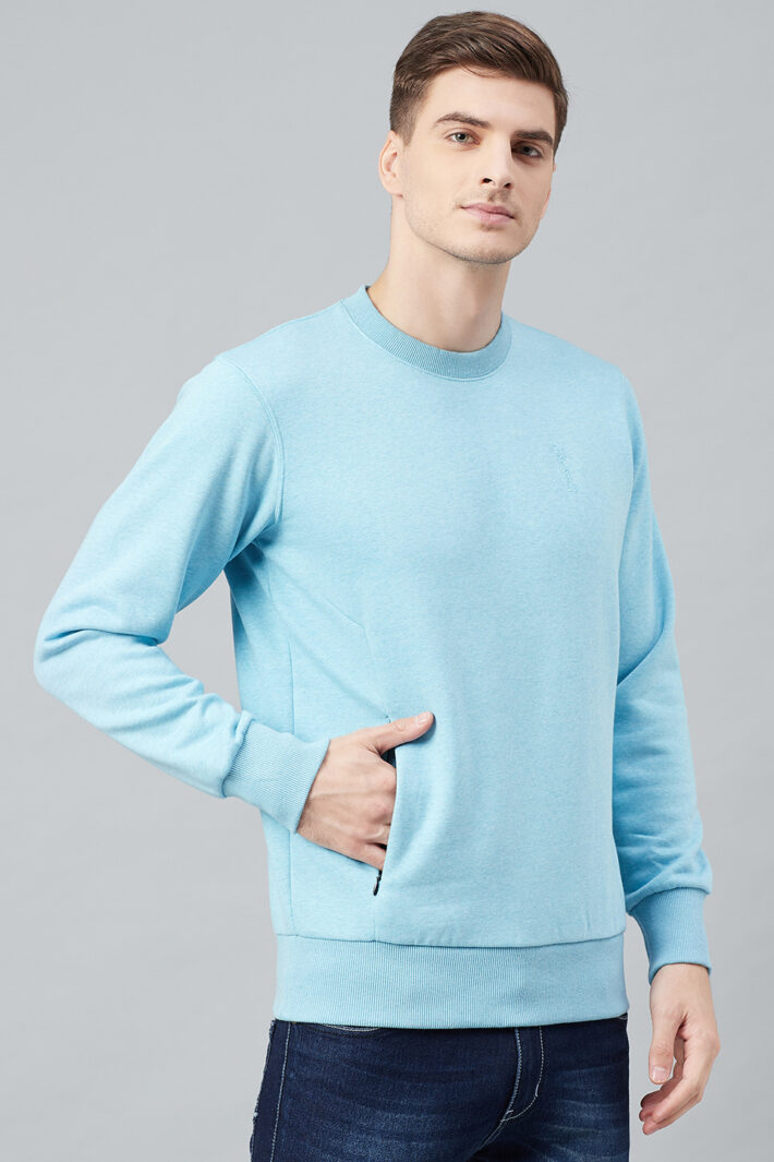 Fahrenheit Round Neck Fleece Sweatshirt Light Blue