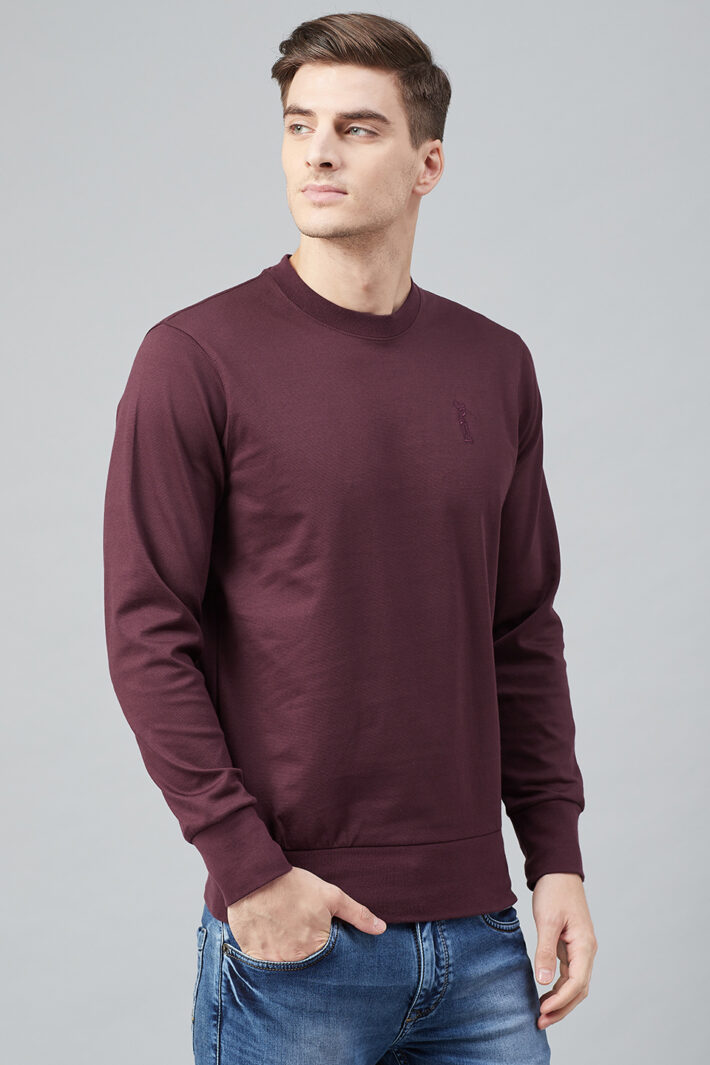 Fahrenheit Solid Round Neck Sweatshirt Maroon