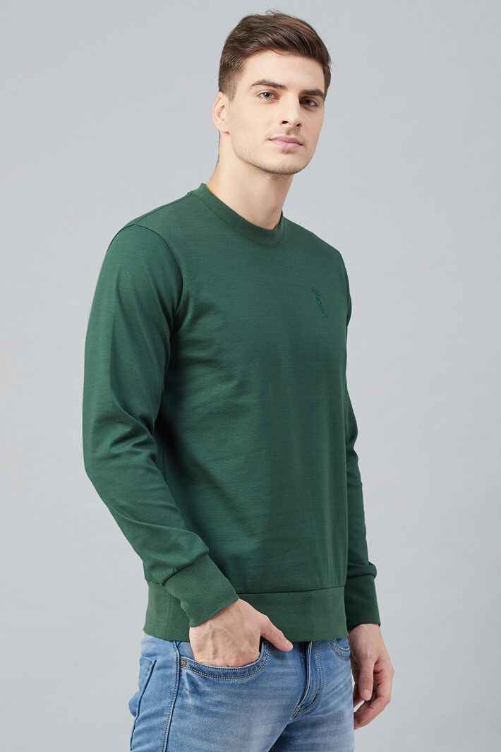 Fahrenheit Solid Round Neck Sweatshirt Green