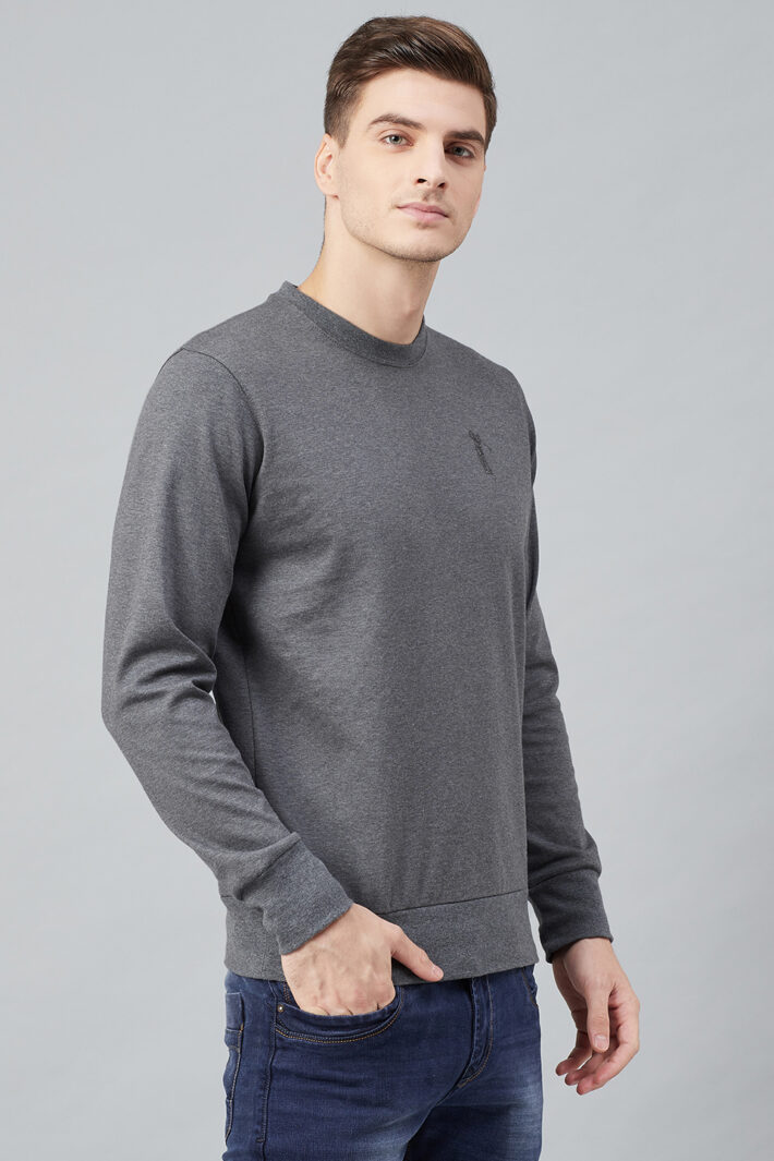 Fahrenheit Solid Round Neck Sweatshirt Grey