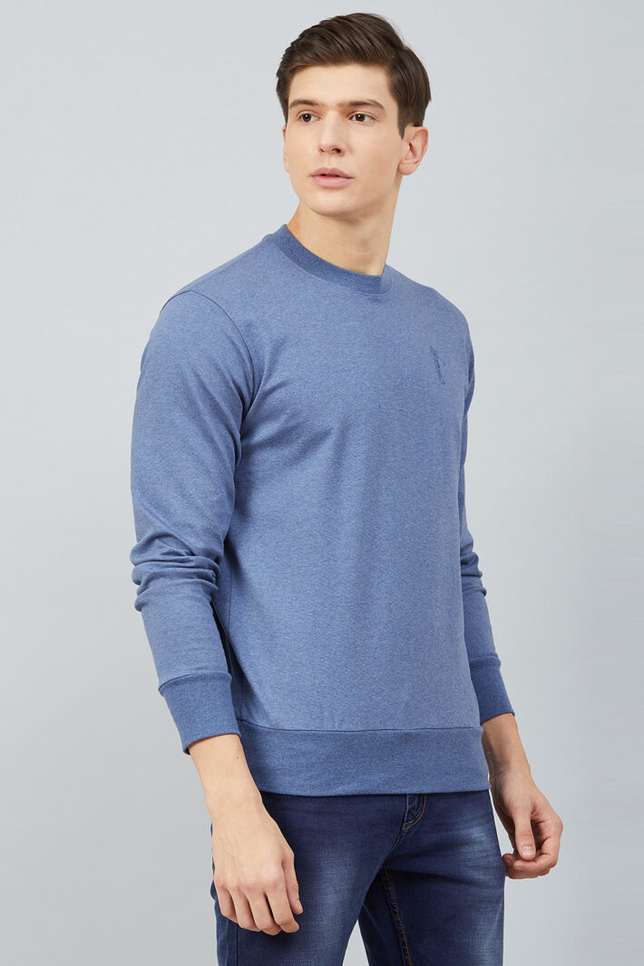 Fahrenheit Solid Round Neck Sweatshirt Blue