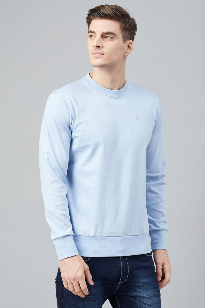 Fahrenheit Solid Round Neck Sweatshirt Sky Blue