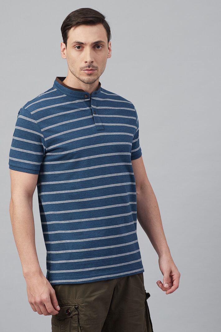 Fahrenheit Multi Feeder Stripes Stand-Up Collar Polo Shirt