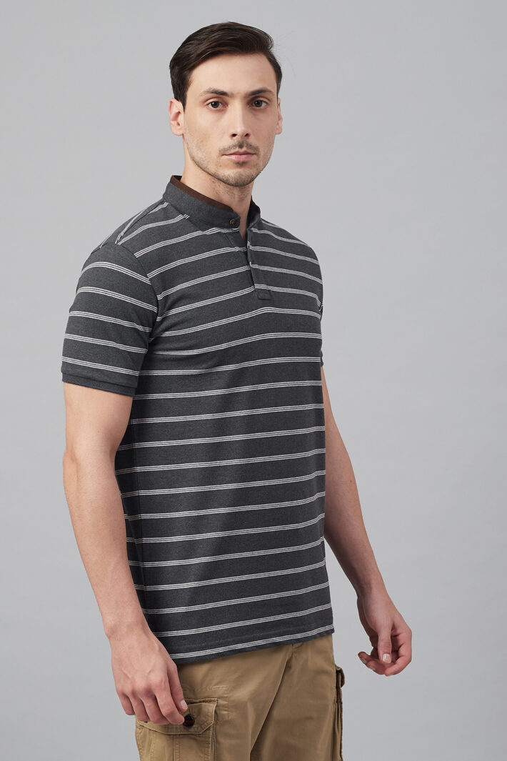 Fahrenheit Multi Feeder Stripes Stand-Up Collar Polo Shirt