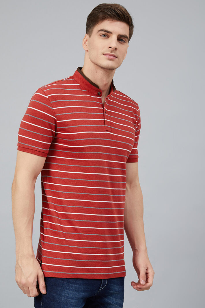 Fahrenheit Feeder Stripes Stand-Up Collar Polo Shirt