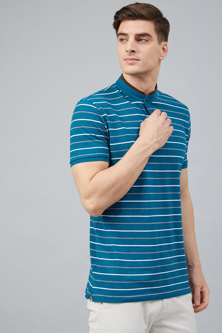 Fahrenheit Feeder Stripes Stand-Up Collar Polo Shirt