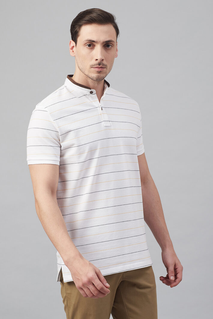 Fahrenheit Striper Stand-Up Collar Polo Shirt