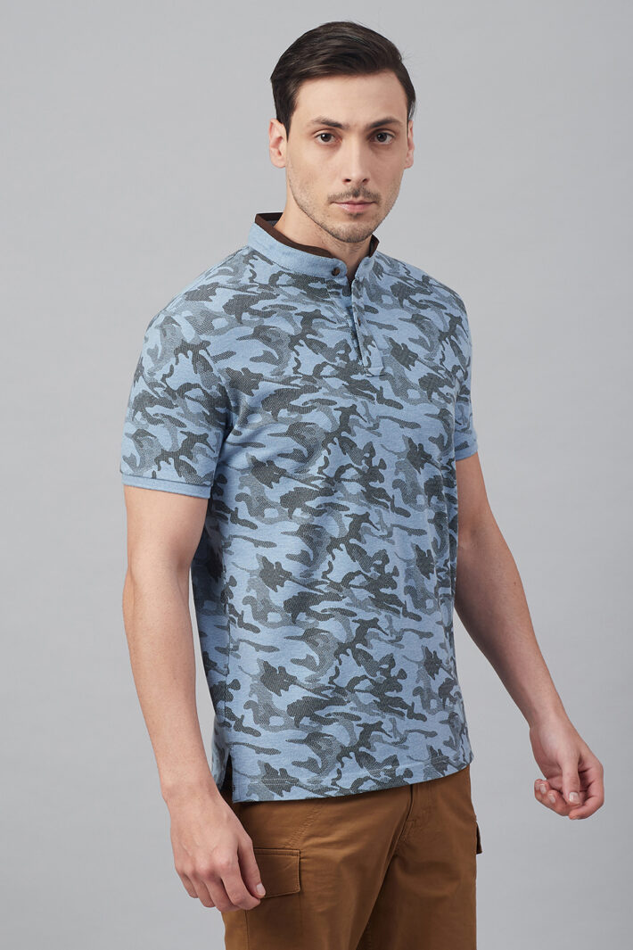 Fahrenheit Modern Camouflage Print Stand-Up Collar Polo Shirt