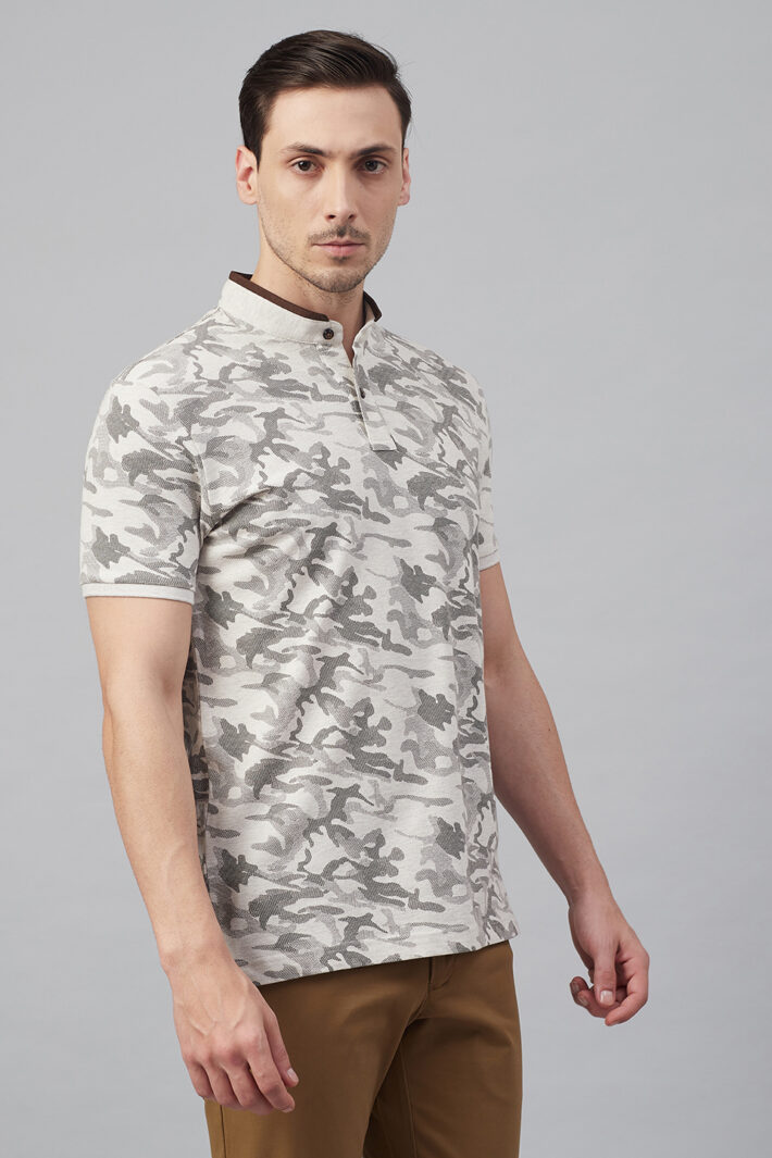 Fahrenheit Modern Camouflage Print Stand-Up Collar Polo Shirt