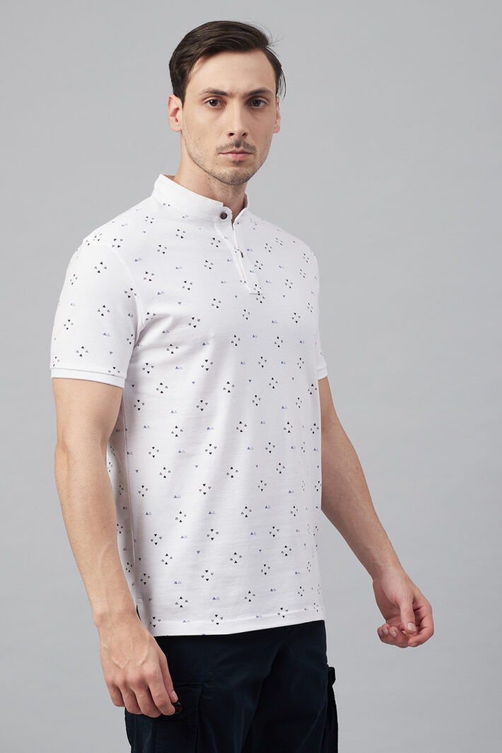 Fahrenheit Geometric Print Stand-Up Collar Polo Shirt