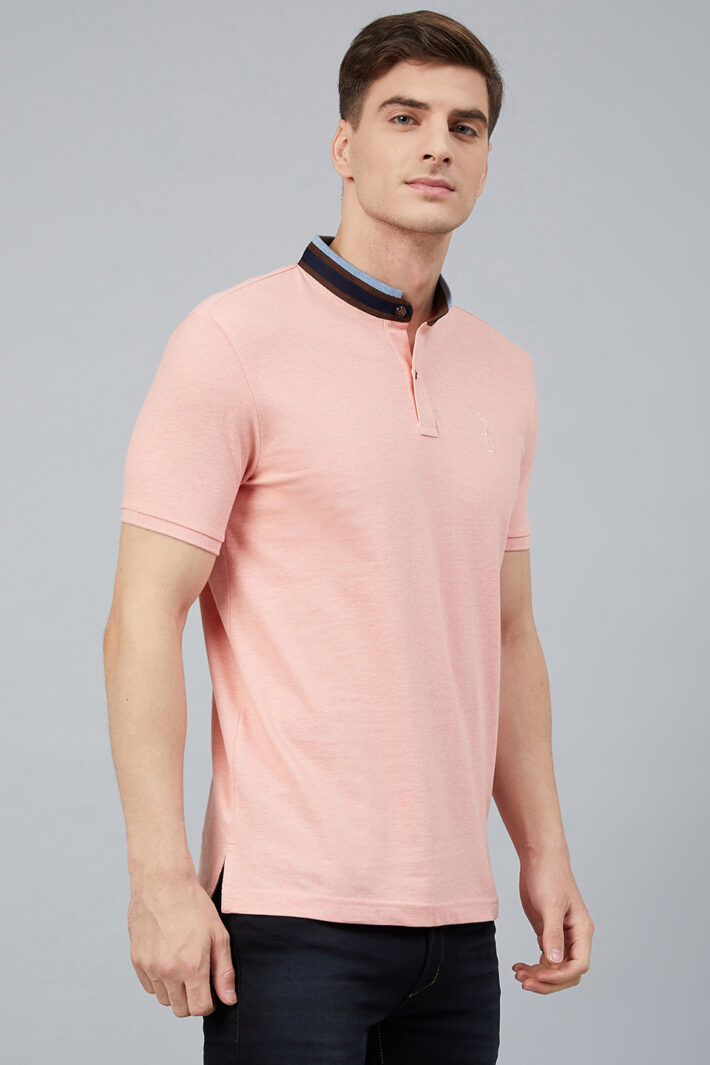Fahrenheit Solid Stand-Up Collar Polo Shirt Pink
