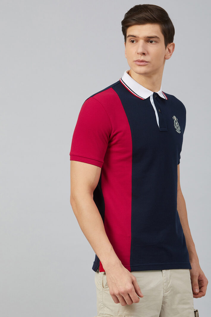 Fahrenheit Vertical Stripe Colourblock Polo Shirt