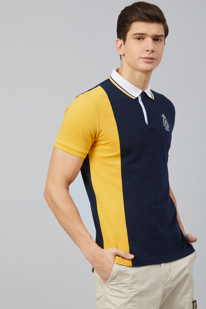 Fahrenheit Vertical Stripe Colourblock Polo Shirt