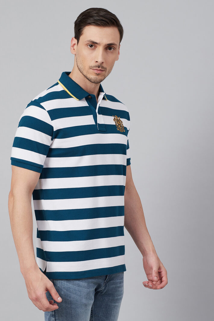 Fahrenheit Stripe Polo With Tipped Collar