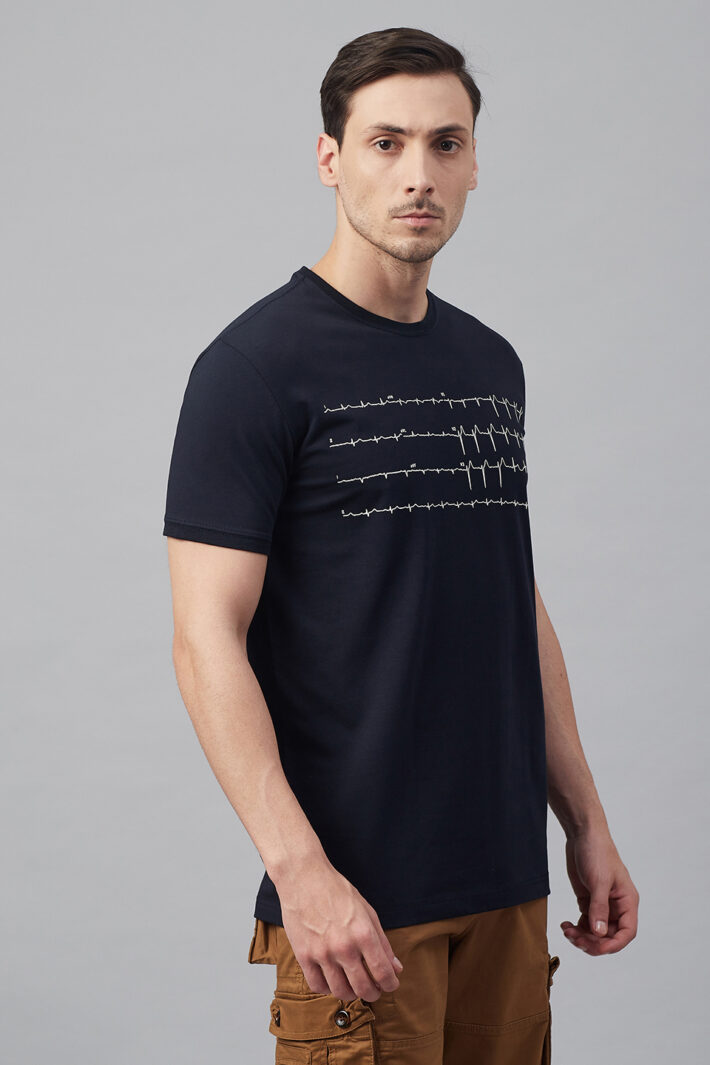 Fahrenheit Round Neck With Heart Rhythm Print Black