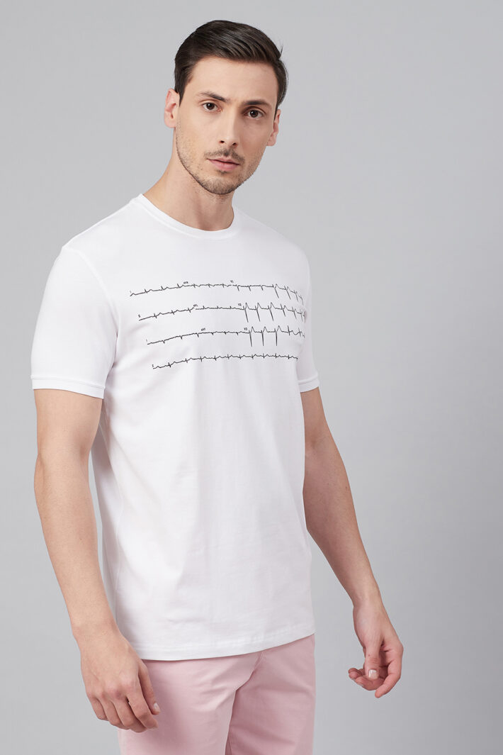 Fahrenheit Round Neck With Heart Rhythm Print White