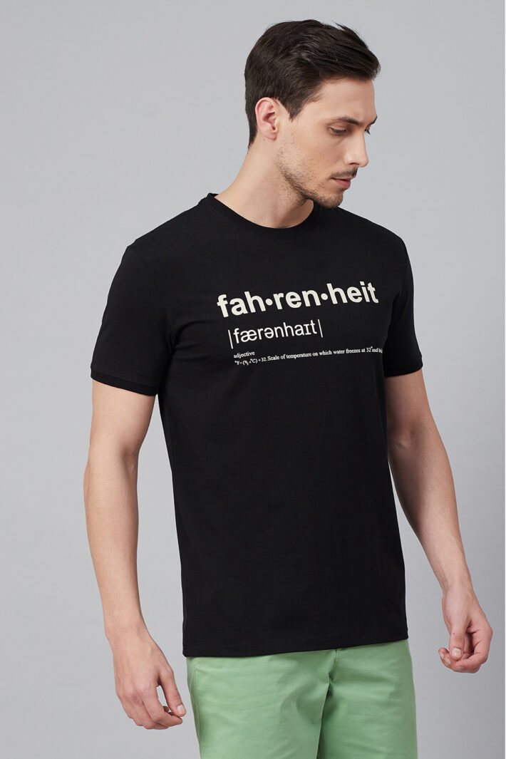 Fahrenheit Round Neck With Fahrenheit Print Black