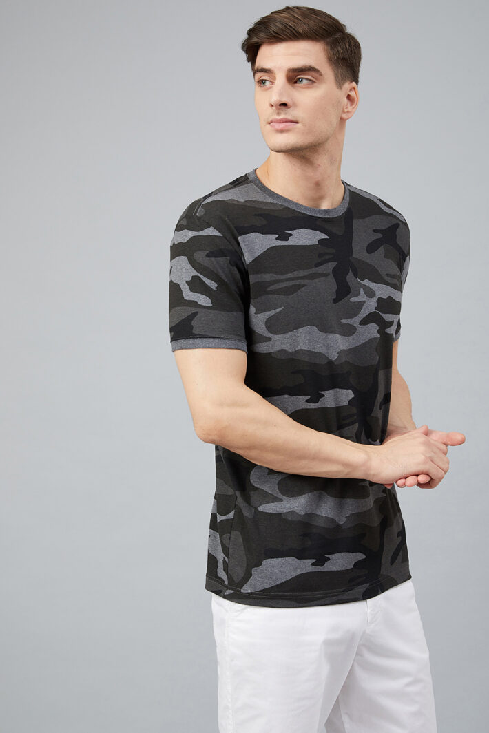 Fahrenheit Round Neck With Allover Camouflage Print