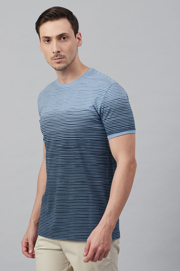 Fahrenheit Round Neck With Asymmetric Stripe Print