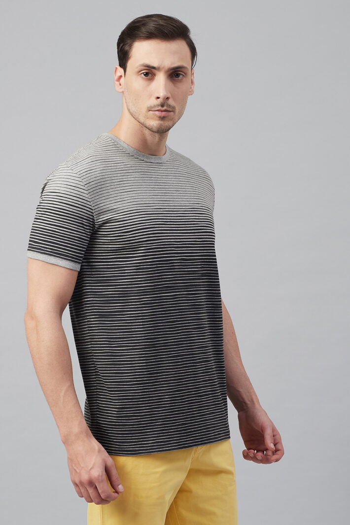 Fahrenheit Round Neck With Asymmetric Stripe Print