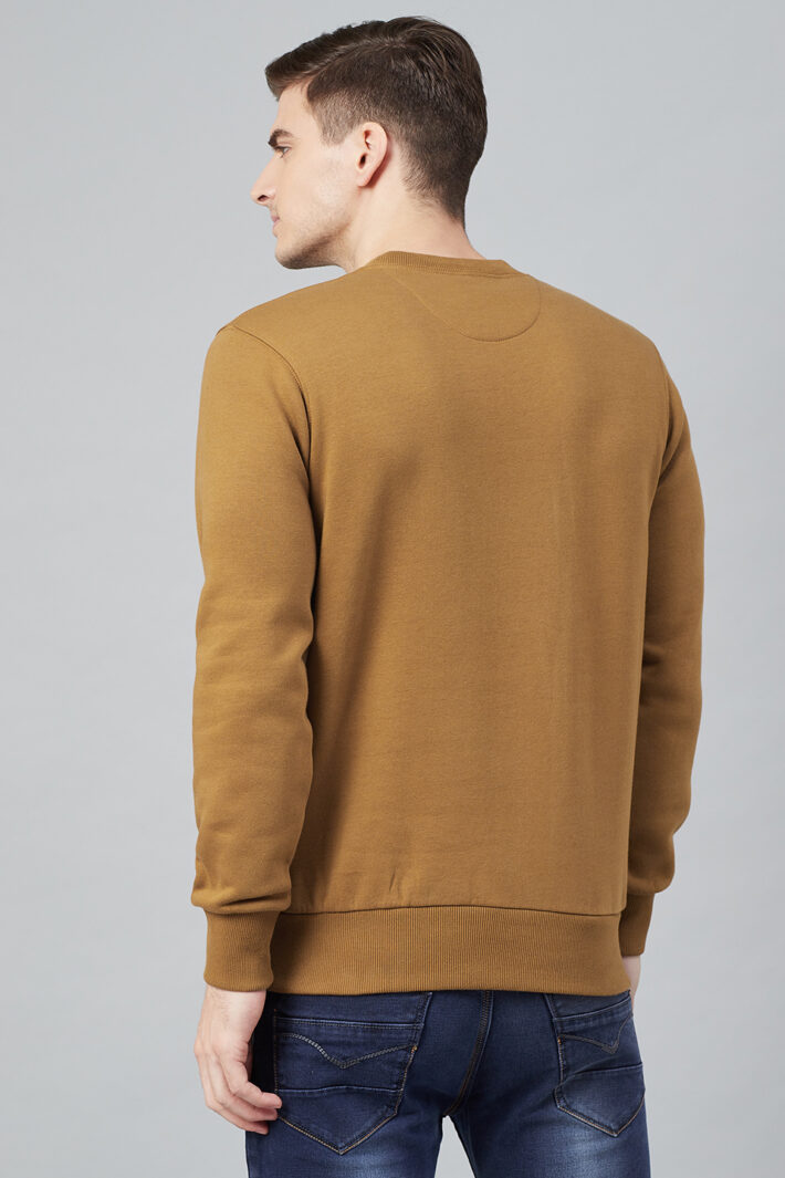 Fahrenheit Round Neck Fleece Sweatshirt Light Brown