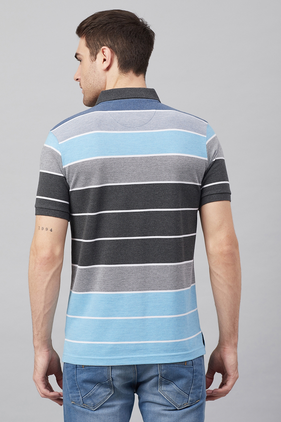 Gray striped deals polo shirt
