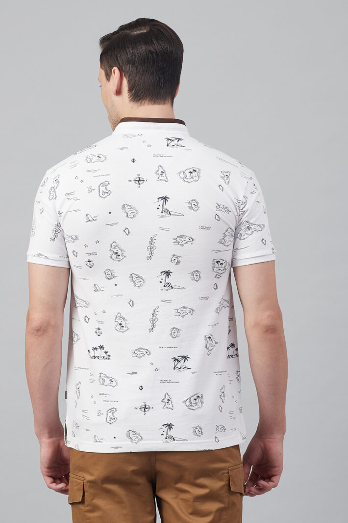 Fahrenheit Tropical Scenic Drive Print Stand-Up Collar Polo Shirt