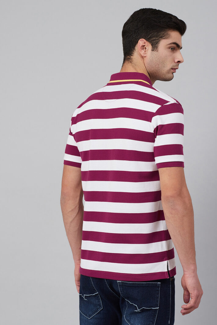 Fahrenheit Stripe Polo With Tipped Collar