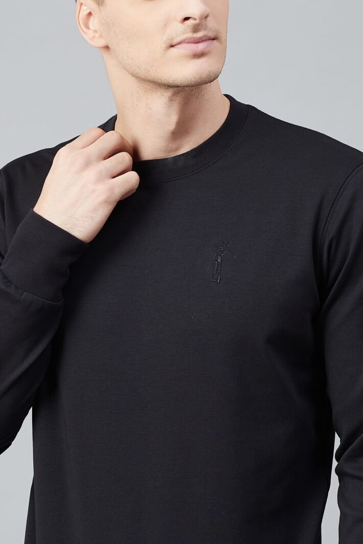 Fahrenheit Solid Round Neck Sweatshirt Black