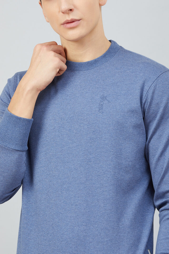 Fahrenheit Solid Round Neck Sweatshirt Blue