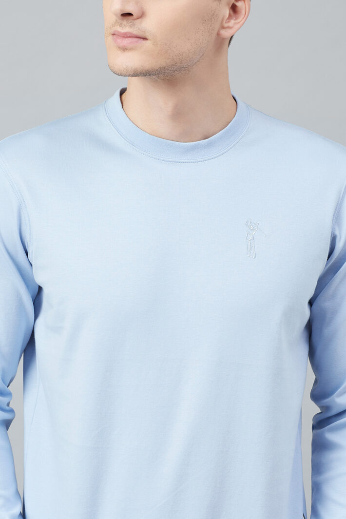 Fahrenheit Solid Round Neck Sweatshirt Sky Blue