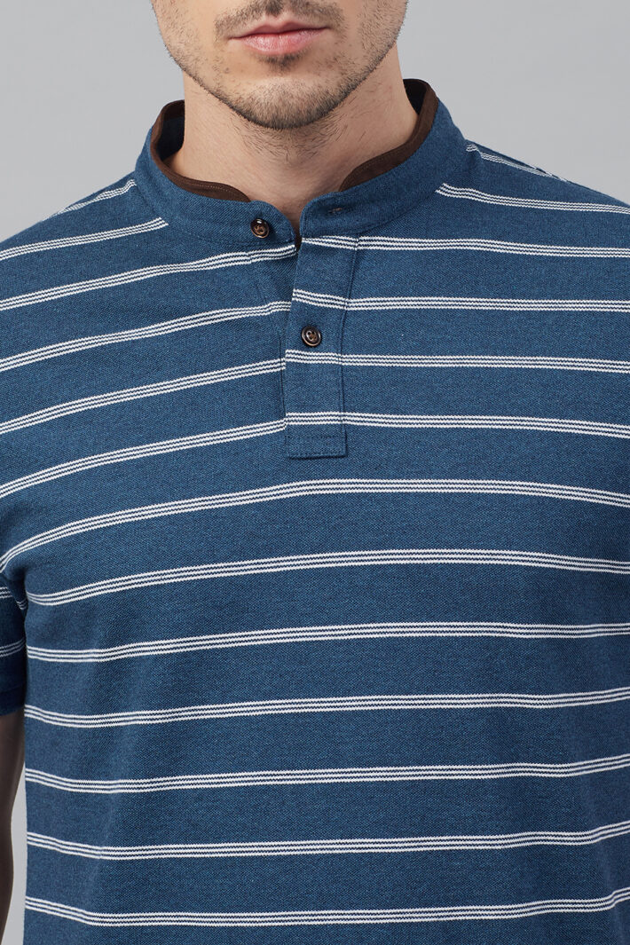 Fahrenheit Multi Feeder Stripes Stand-Up Collar Polo Shirt