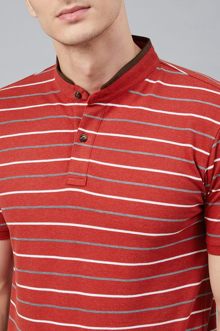 Fahrenheit Feeder Stripes Stand-Up Collar Polo Shirt