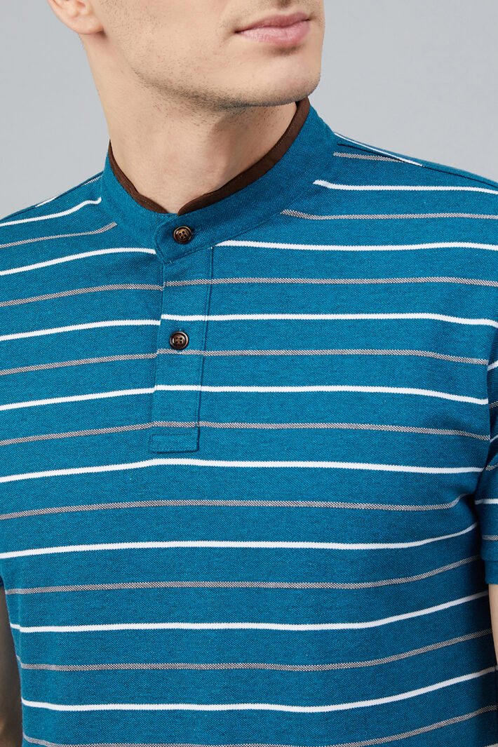 Fahrenheit Feeder Stripes Stand-Up Collar Polo Shirt