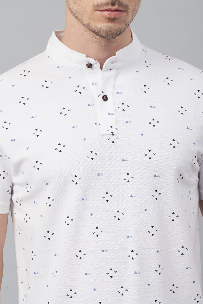 Fahrenheit Geometric Print Stand-Up Collar Polo Shirt