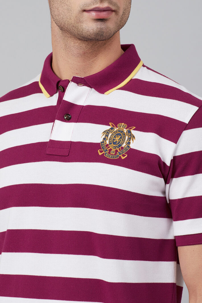 Fahrenheit Stripe Polo With Tipped Collar