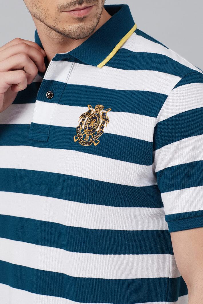 Fahrenheit Stripe Polo With Tipped Collar