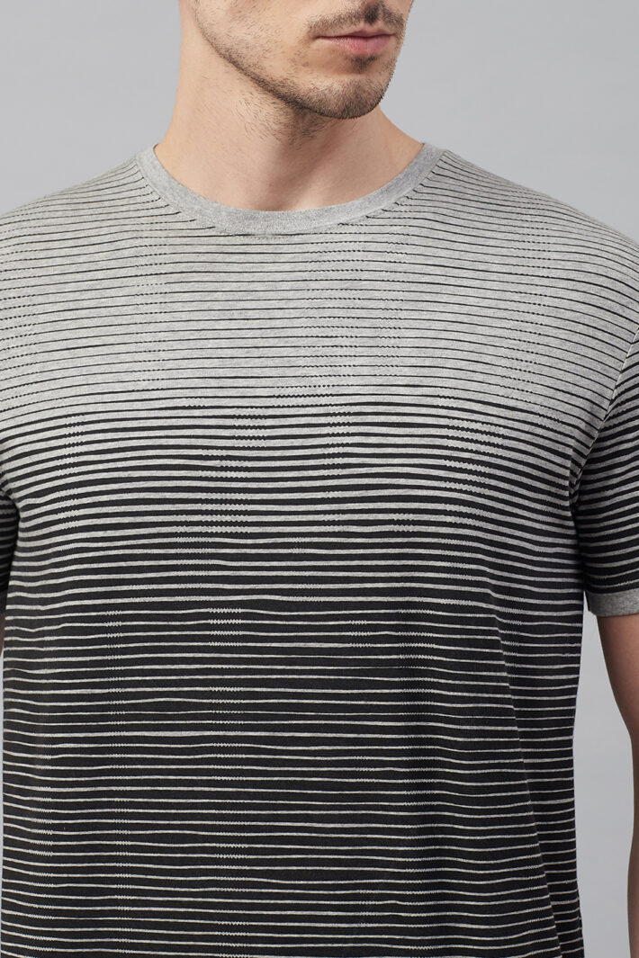 Fahrenheit Round Neck With Asymmetric Stripe Print