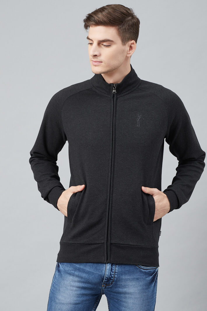 Fahrenheit Full Zip Lightweight Solid Sweatshirt Black