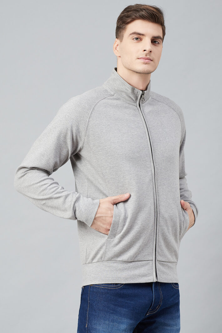 Fahrenheit Full Zip Lightweight Solid Sweatshirt Grey