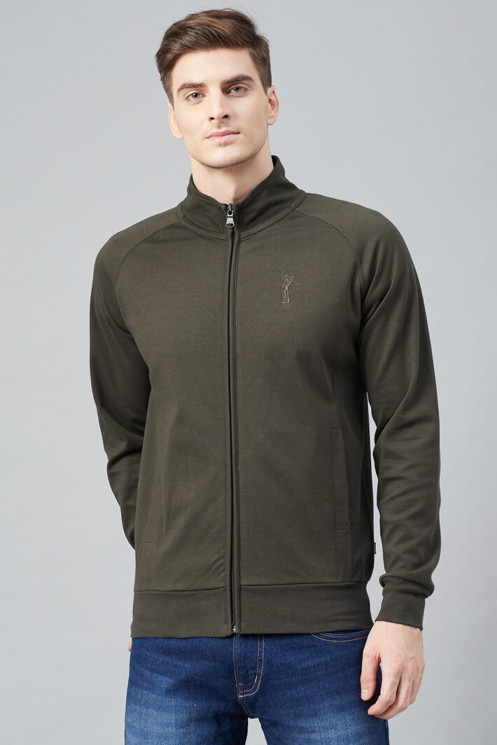 Fahrenheit Full Zip Lightweight Solid Sweatshirt Olive Green